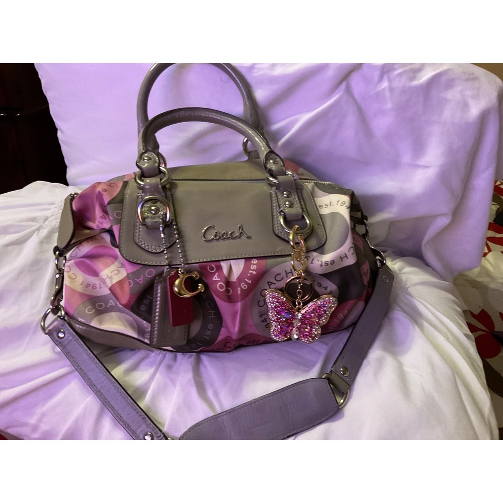 Coach Ashley Pink Blush Taupe Leather Sateen Satchel Handbag Medium Silver HW